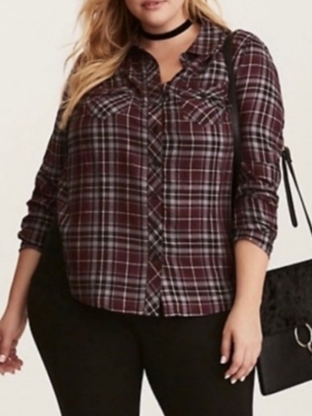 TORRID plaid button up blouse with lace trim size 1X